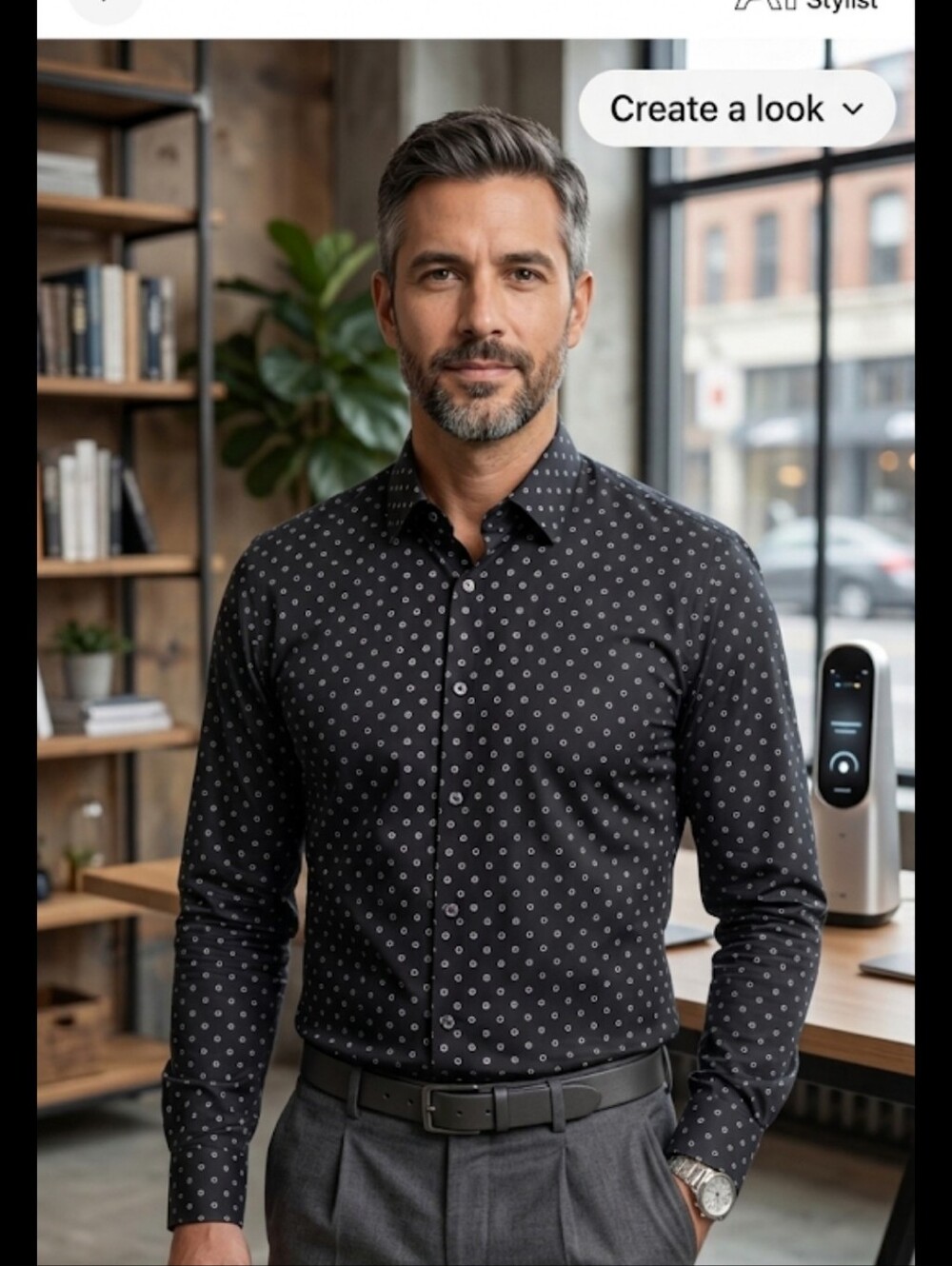 Bar III  Black Button-Down Shirt with Small White Dot Pattern